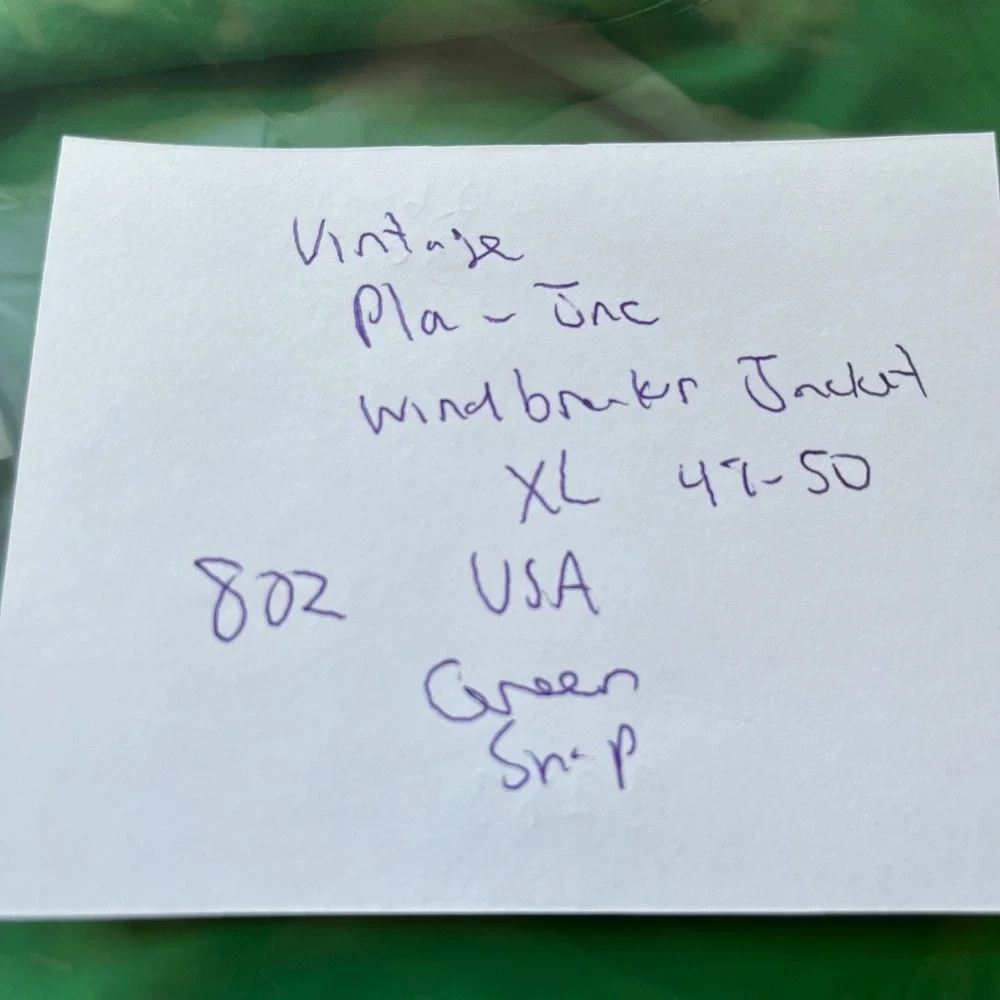 Pla-Jac Windbreaker Jacket Men Size XL Green Snap Front USA Vintage Back Graphic